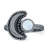 Crescent Moon Ring Opal Oxidized 925 Sterling Silver