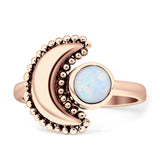 Crescent Moon Ring Opal Oxidized 925 Sterling Silver