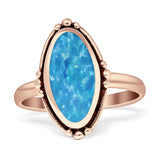 Oval Oxidized Created White & Blue Opal Thumb Ring 925 Sterling Silver