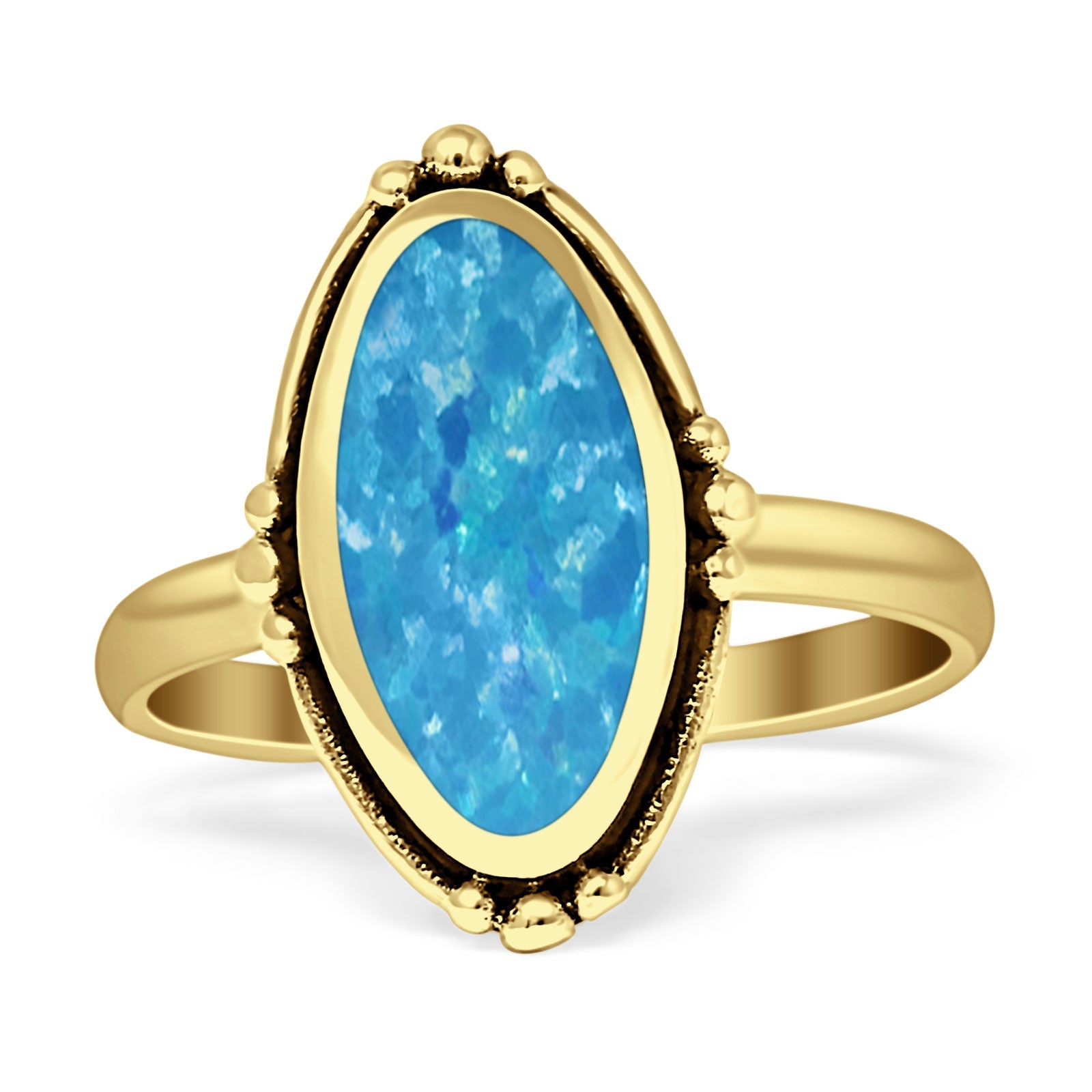 Oval Oxidized Created White & Blue Opal Thumb Ring 925 Sterling Silver