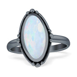 Oval Oxidized Created White & Blue Opal Thumb Ring 925 Sterling Silver