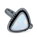 Triangular Ring Created White Opal & Blue Opal Oxidized 925 Sterling Silver