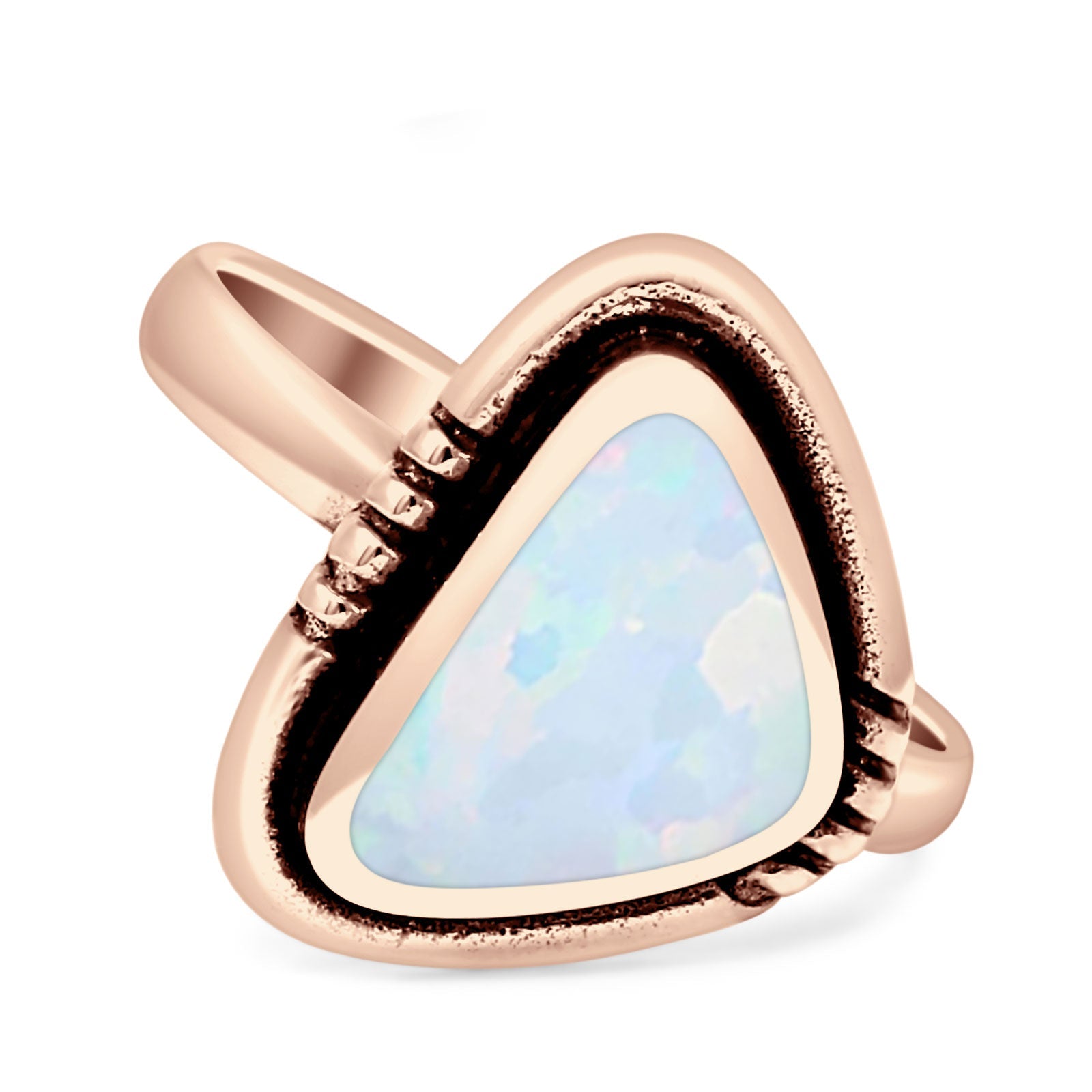 Triangular Ring Created White Opal & Blue Opal Oxidized 925 Sterling Silver