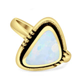 Triangular Ring Created White Opal & Blue Opal Oxidized 925 Sterling Silver