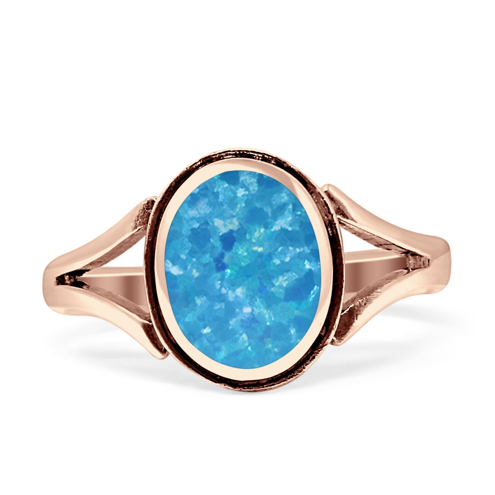 Oval Split Shank Created Opal Oxidized Ring 925 Sterling Silver