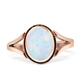 Oval Split Shank Created Opal Oxidized Ring 925 Sterling Silver