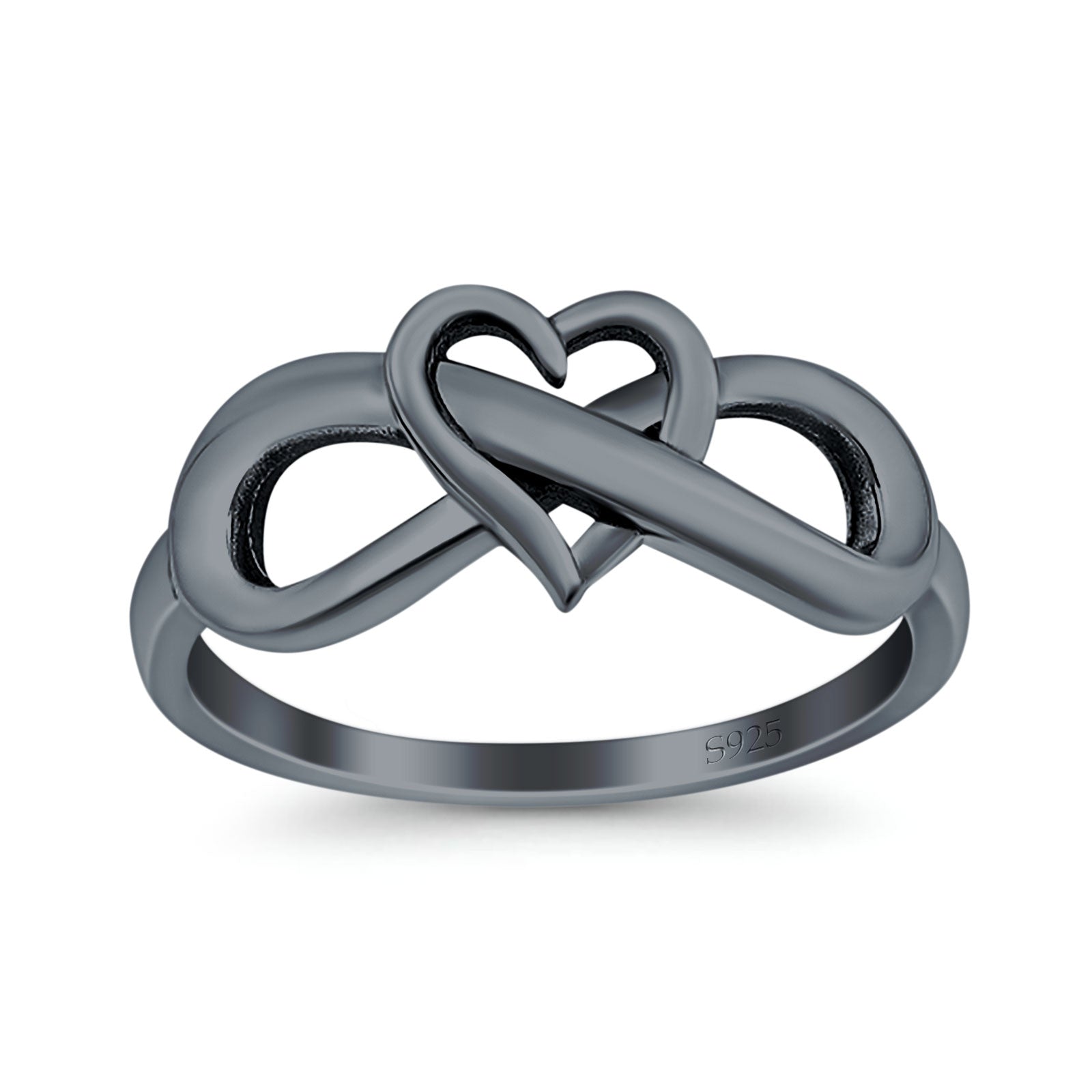 Heart Infinity Ring Oxidized Band 925 Sterling Silver Thumb Ring (8mm)