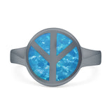 Peace Sign Thumb Ring Lab Created Opal 925 Sterling Silver