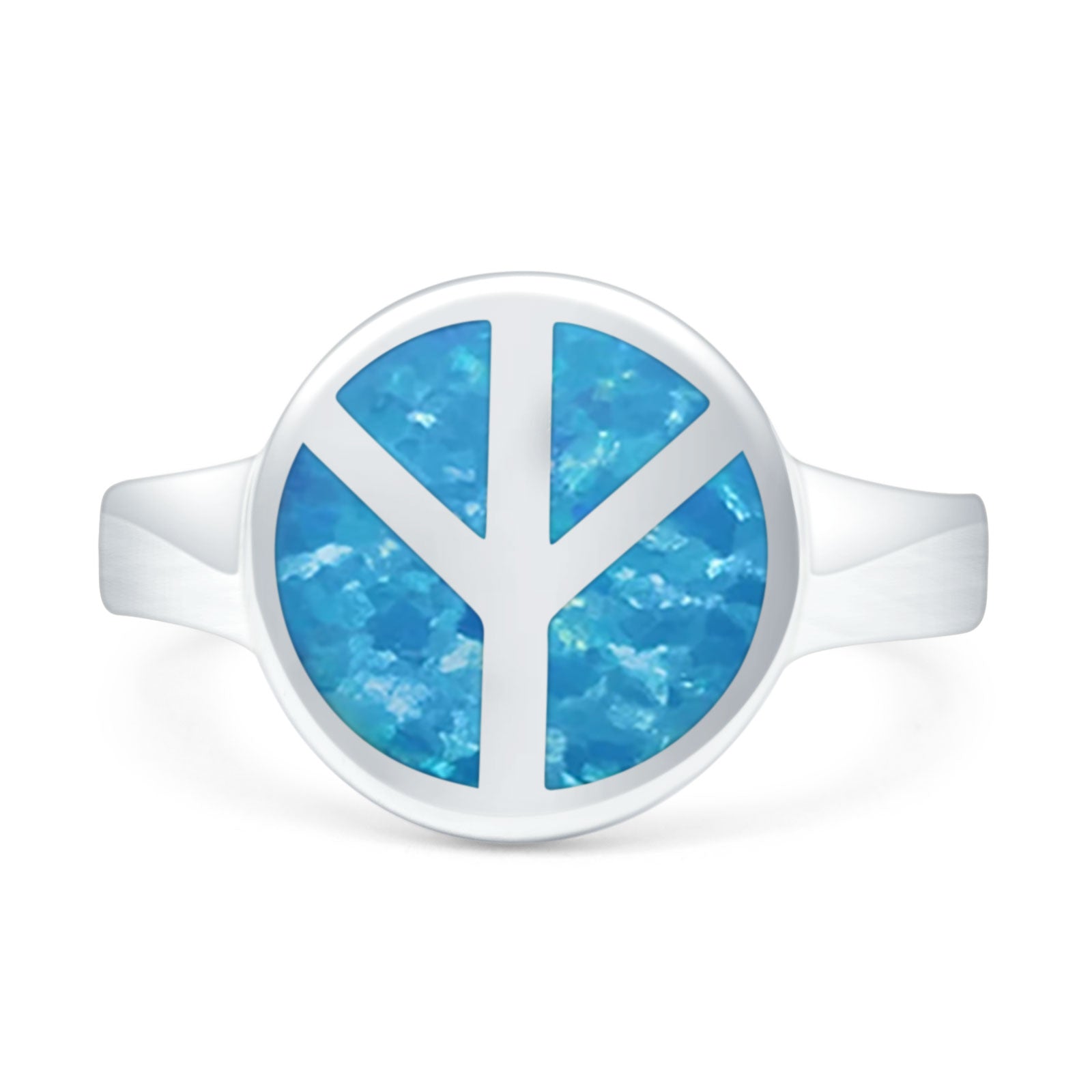 Peace Sign Thumb Ring Lab Created Opal 925 Sterling Silver