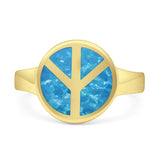 Peace Sign Thumb Ring Lab Created Opal 925 Sterling Silver