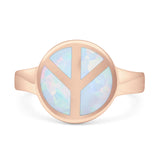 Peace Sign Thumb Ring Lab Created Opal 925 Sterling Silver