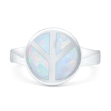 Peace Sign Thumb Ring Lab Created Opal 925 Sterling Silver