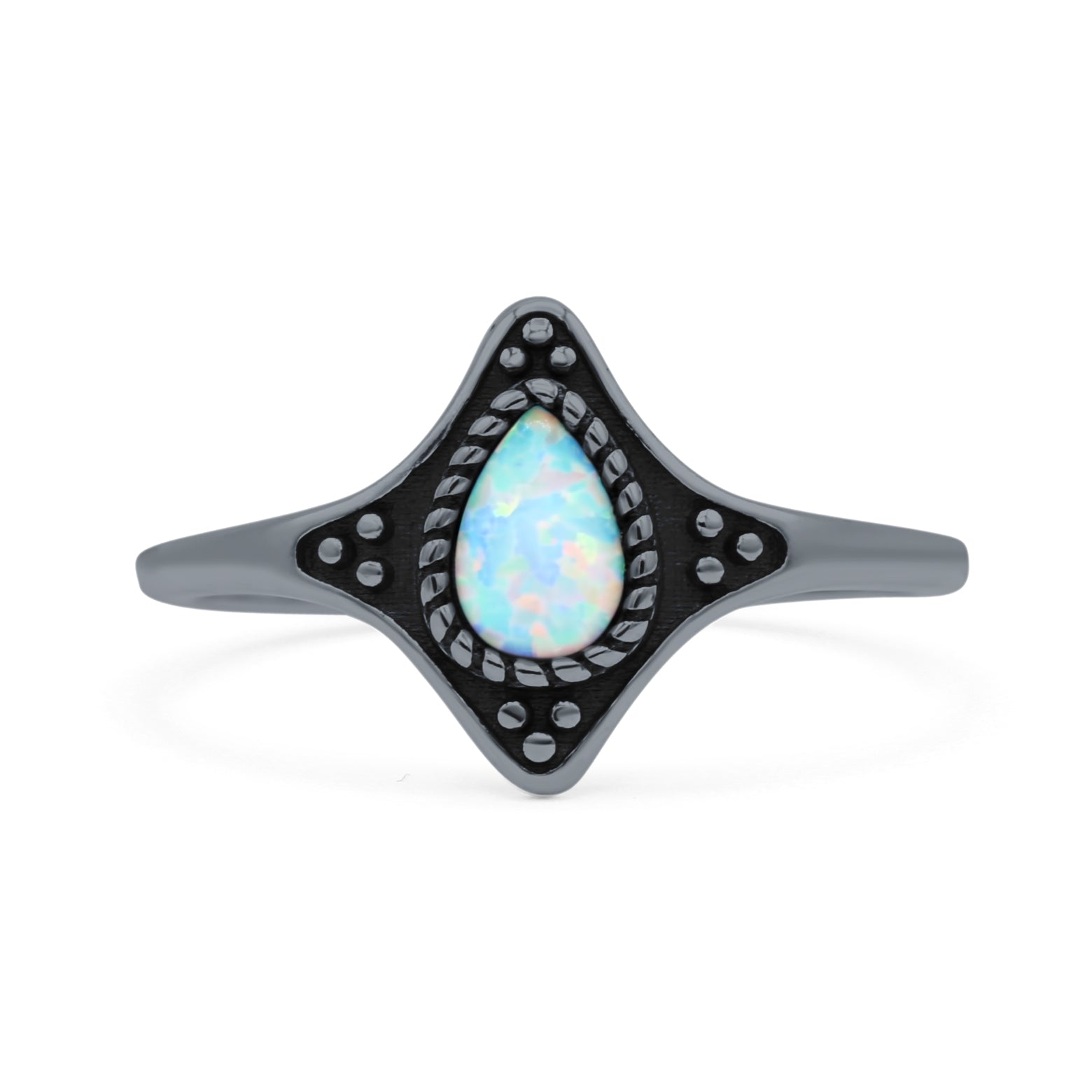 Teardrop Pear Petite Dainty Thumb Ring Lab Created Opal Statement Fashion Ring 925 Sterling Silver