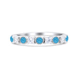 Half Eternity Ring Wedding Engagement Band Round Lab Created Opal 925 Sterling Silver