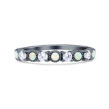 Half Eternity Ring Wedding Engagement Band Round Lab Created Opal 925 Sterling Silver