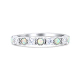 Half Eternity Ring Wedding Engagement Band Round Lab Created Opal 925 Sterling Silver