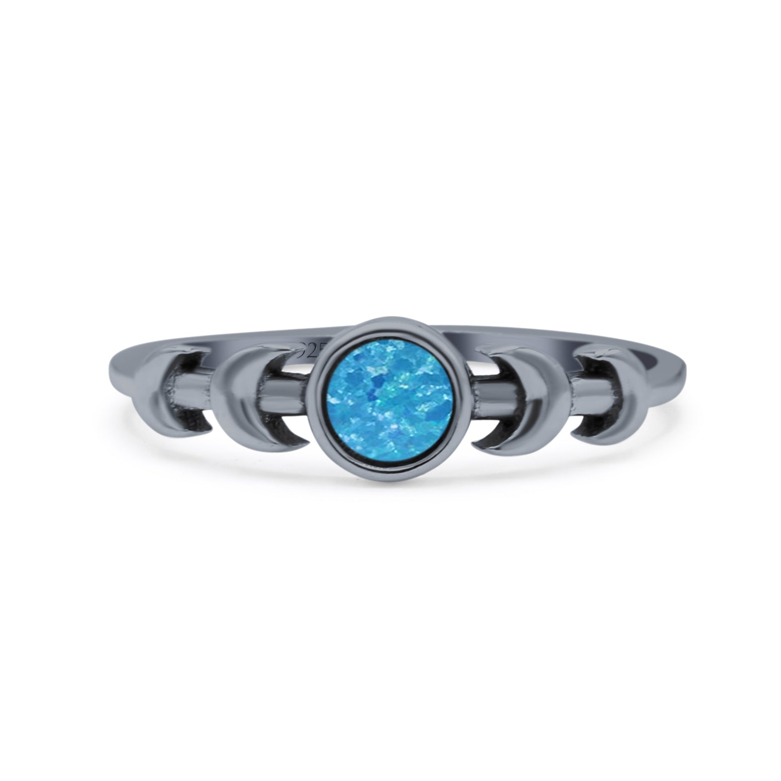 Moon Phases Oxidized Thumb Ring Statement Fashion Ring Lab Created Opal 925 Sterling Silver