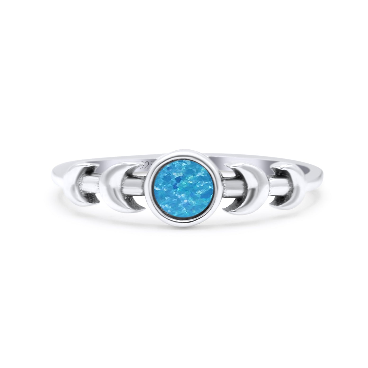 Moon Phases Oxidized Thumb Ring Statement Fashion Ring Lab Created Opal 925 Sterling Silver