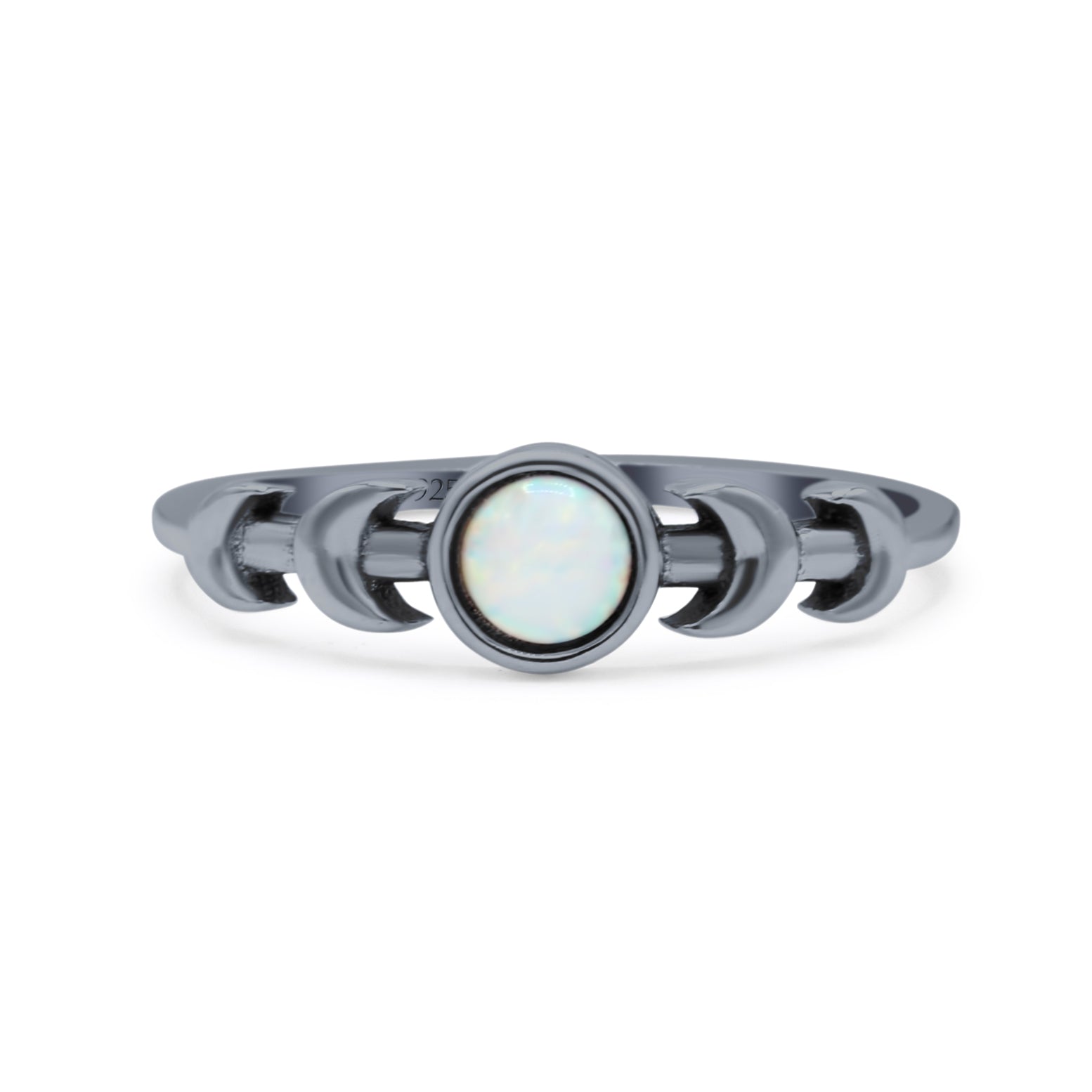 Moon Phases Oxidized Thumb Ring Statement Fashion Ring Lab Created Opal 925 Sterling Silver