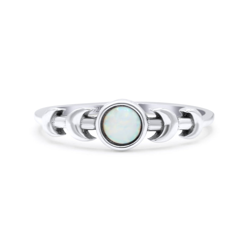 Moon Phases Oxidized Thumb Ring Statement Fashion Ring Lab Created Opal 925 Sterling Silver