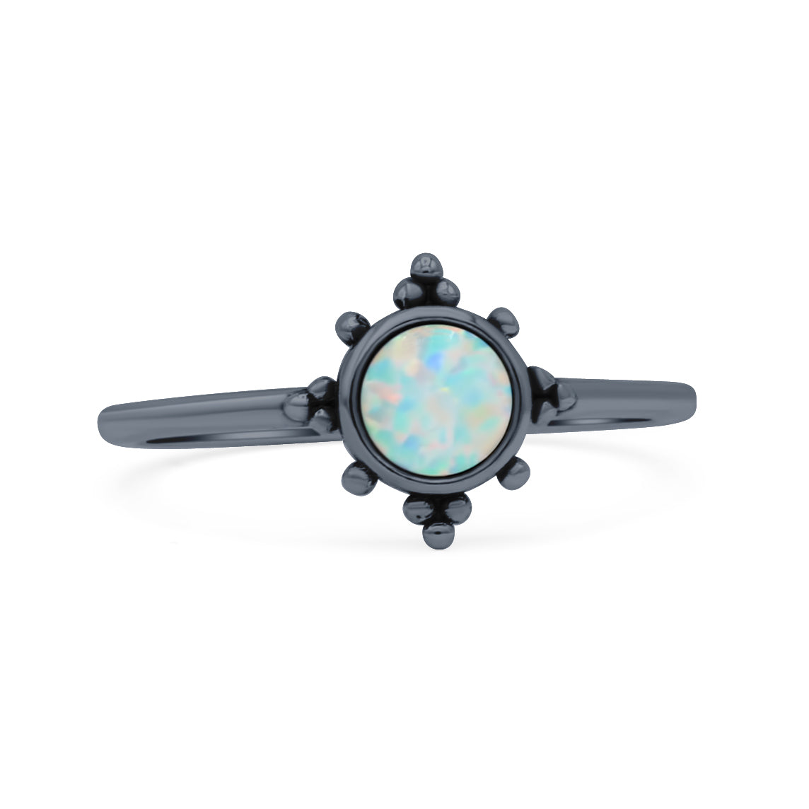 Art Deco Bridal Wedding Engagement Ring Round Lab Created White Opal 925 Sterling Silver