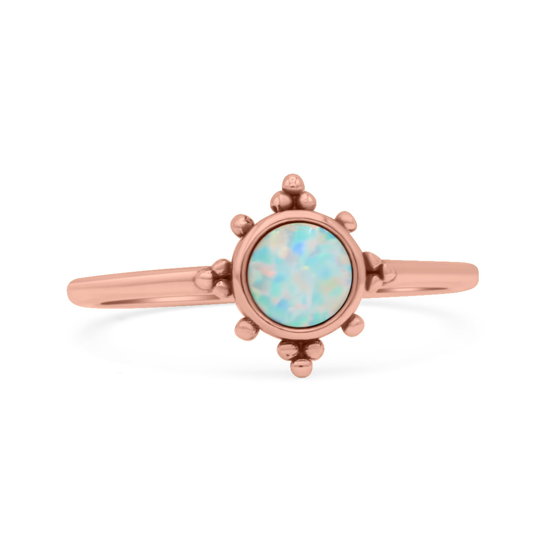 Art Deco Bridal Wedding Engagement Ring Round Lab Created White Opal 925 Sterling Silver