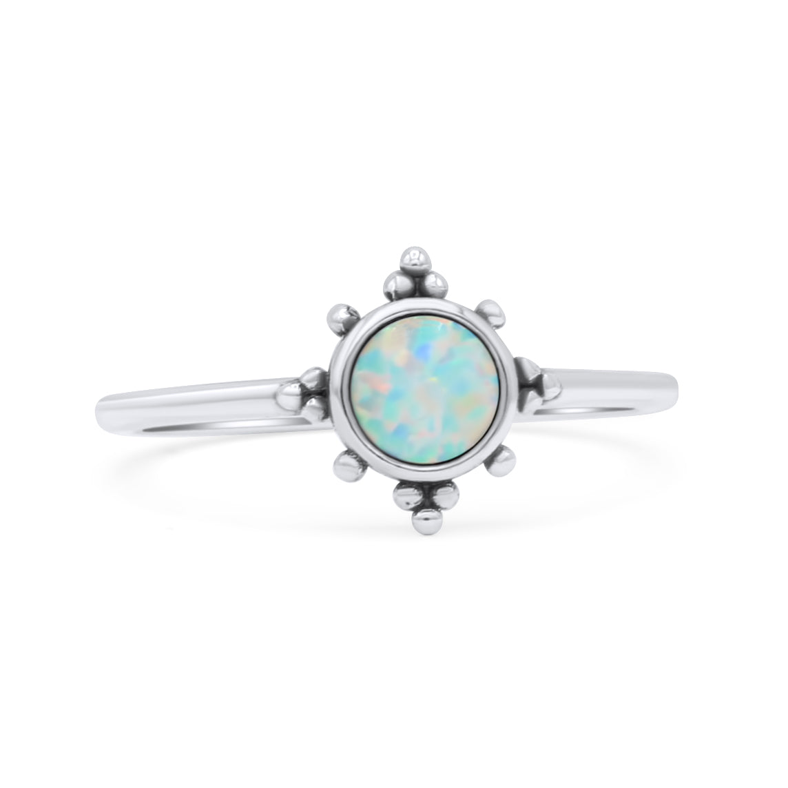 Art Deco Bridal Wedding Engagement Ring Round Lab Created White Opal 925 Sterling Silver