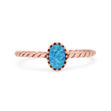Rope Petite Dainty Lab Created Opal Oval Ring Solid 925 Sterling Silver