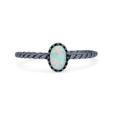 Rope Petite Dainty Lab Created Opal Oval Ring Solid 925 Sterling Silver