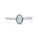 Rope Petite Dainty Lab Created Opal Oval Ring Solid 925 Sterling Silver