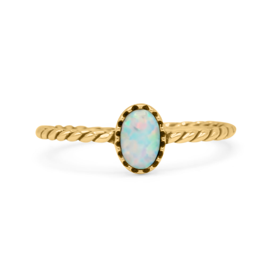 Rope Petite Dainty Lab Created Opal Oval Ring Solid 925 Sterling Silver