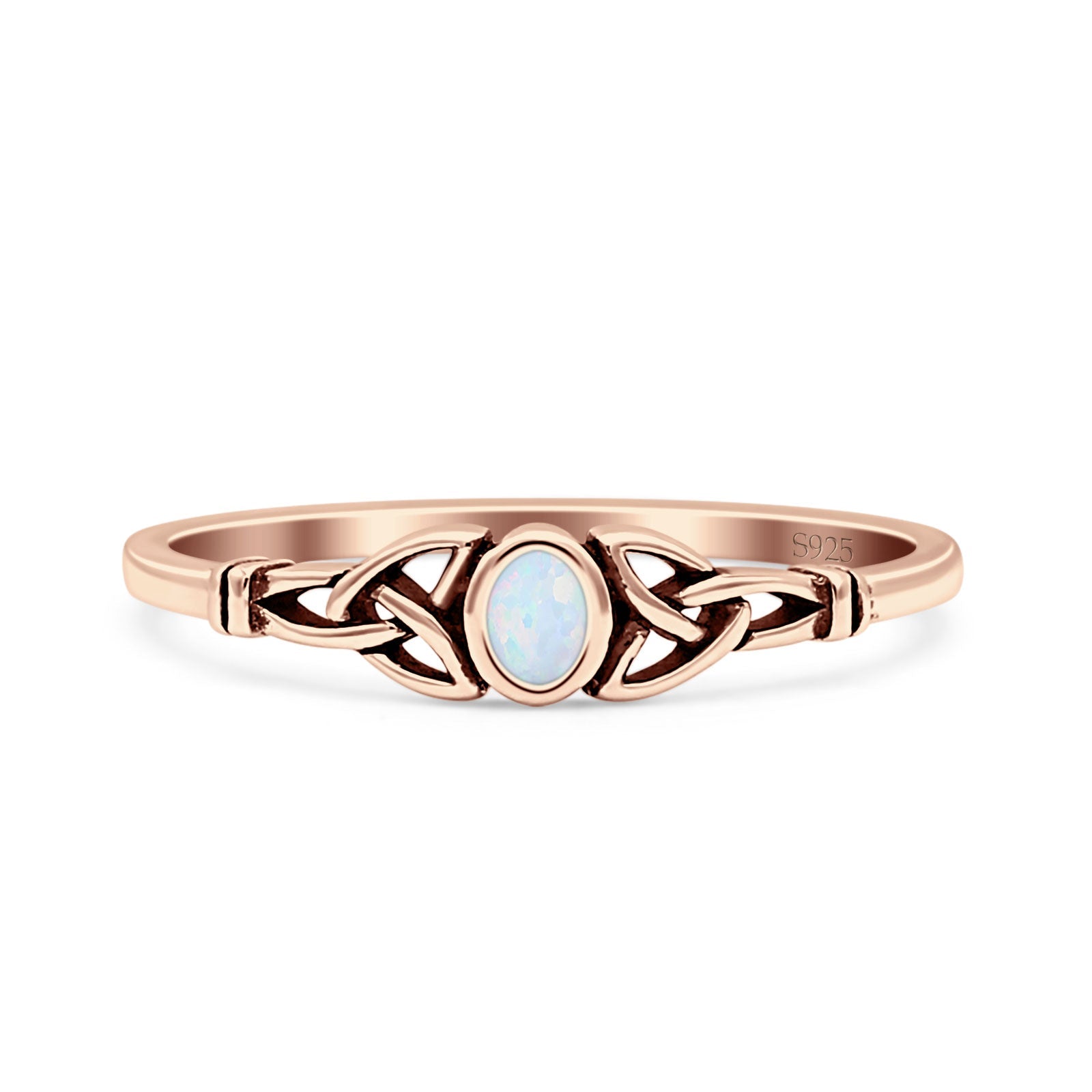 Weave Trinity Celtic Oval Thumb Ring Statement Fashion Oxidized Lab Created Opal 925 Sterling Silver