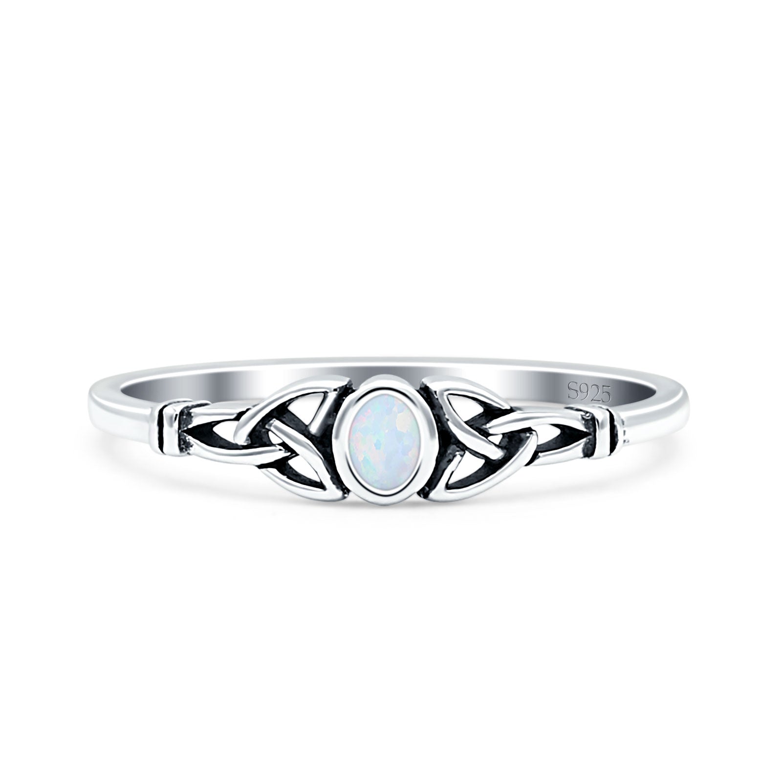 Weave Trinity Celtic Oval Thumb Ring Statement Fashion Oxidized Lab Created Opal 925 Sterling Silver