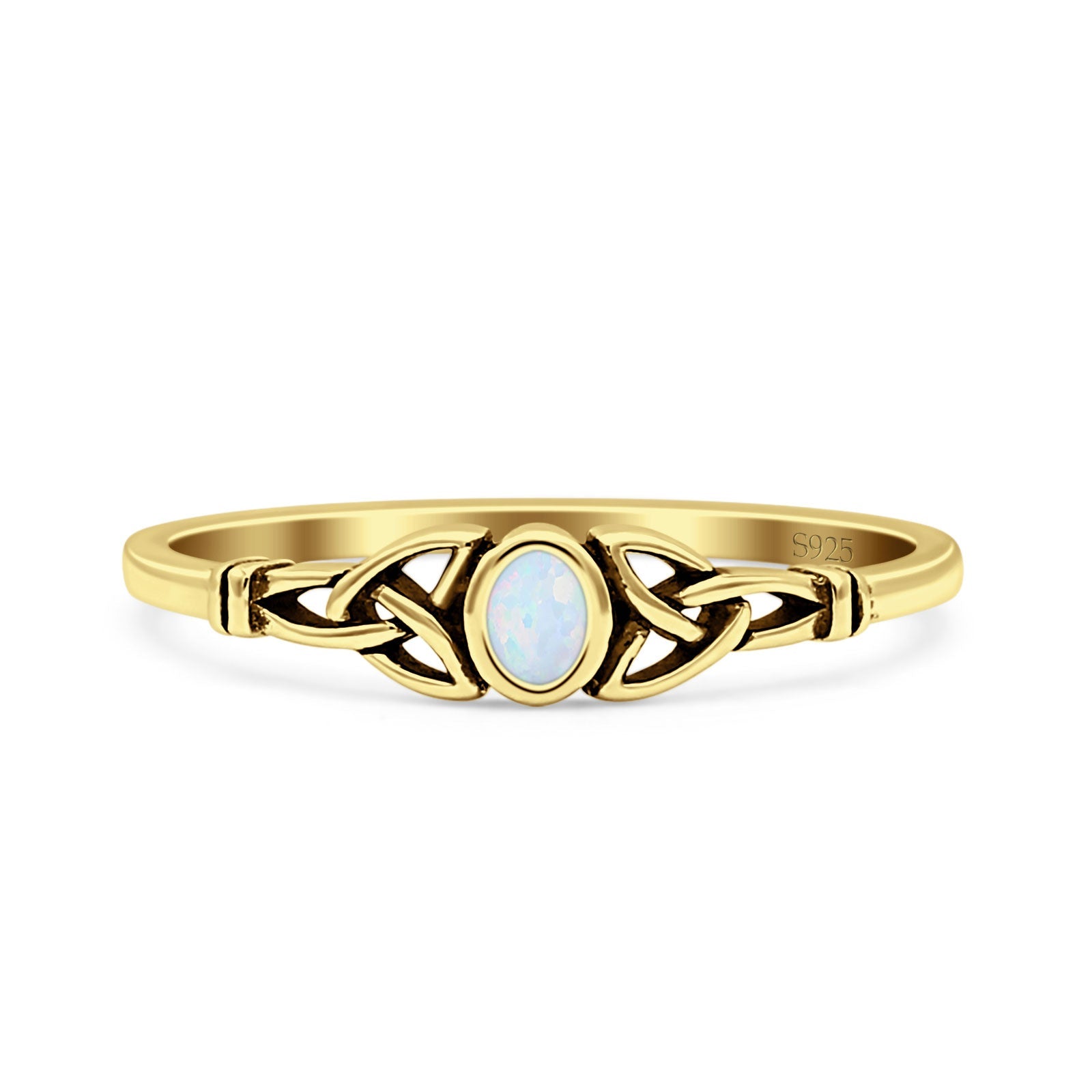 Weave Trinity Celtic Oval Thumb Ring Statement Fashion Oxidized Lab Created Opal 925 Sterling Silver