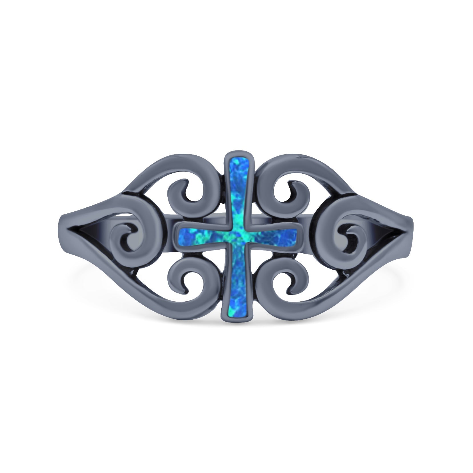 Cross Wedding Engagement Ring Lab Created Opal 925 Sterling Silver