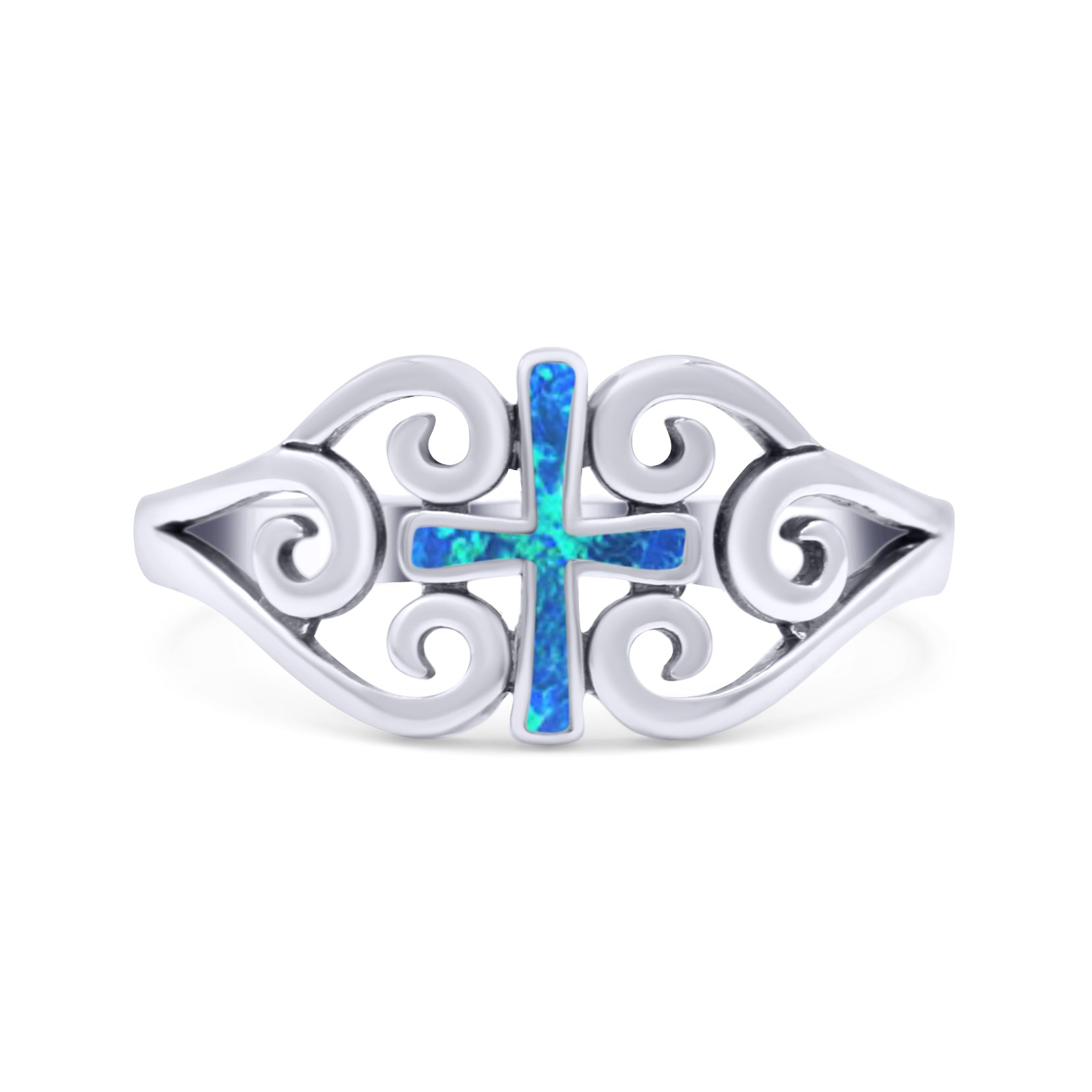Cross Wedding Engagement Ring Lab Created Opal 925 Sterling Silver