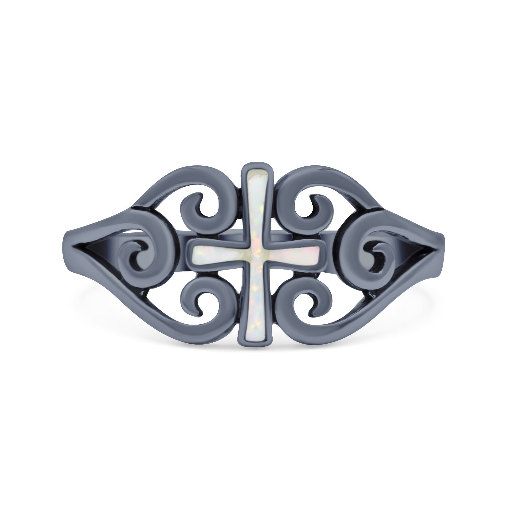 Cross Wedding Engagement Ring Lab Created Opal 925 Sterling Silver