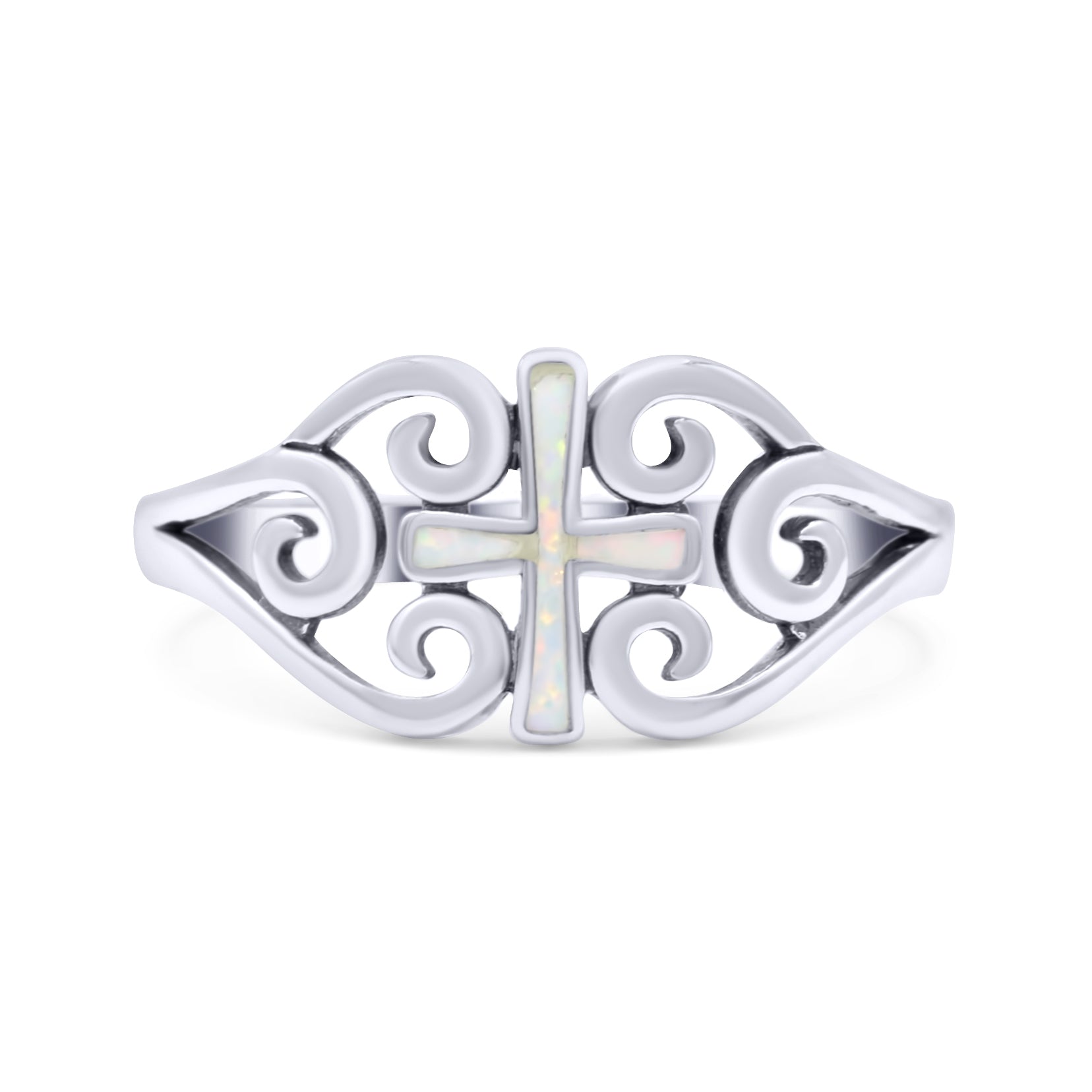 Cross Wedding Engagement Ring Lab Created Opal 925 Sterling Silver