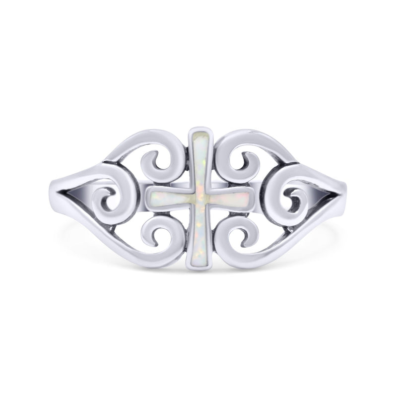 Cross Wedding Engagement Ring Lab Created Opal 925 Sterling Silver