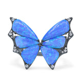 Butterfly Petite Dainty Thumb Ring Lab Created Opal Statement Fashion Ring 925 Sterling Silver
