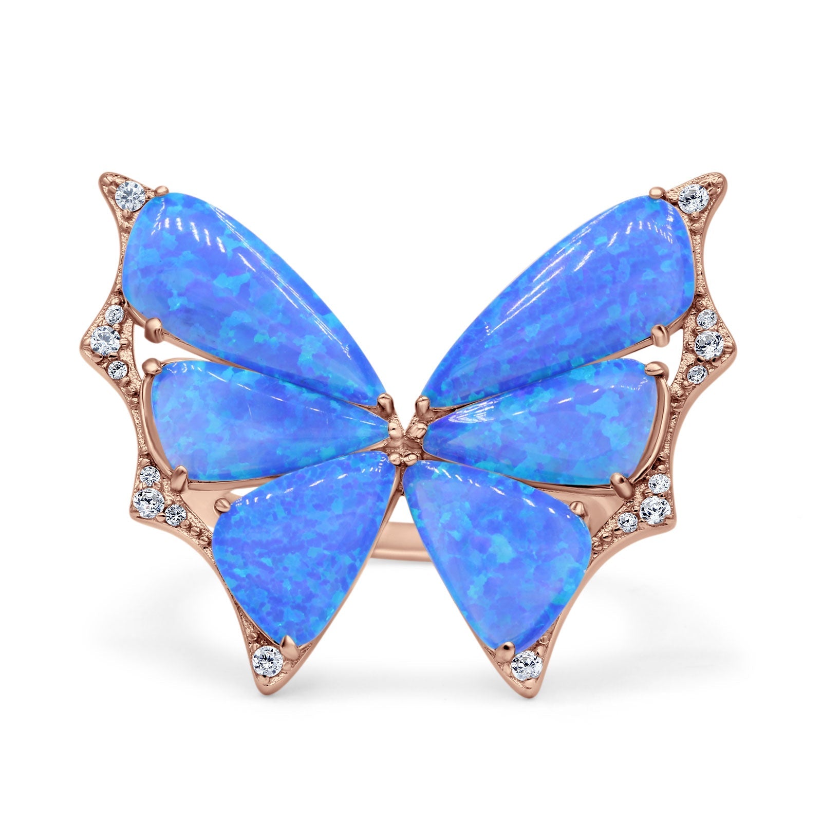 Butterfly Petite Dainty Thumb Ring Lab Created Opal Statement Fashion Ring 925 Sterling Silver