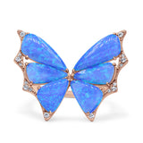 Butterfly Petite Dainty Thumb Ring Lab Created Opal Statement Fashion Ring 925 Sterling Silver