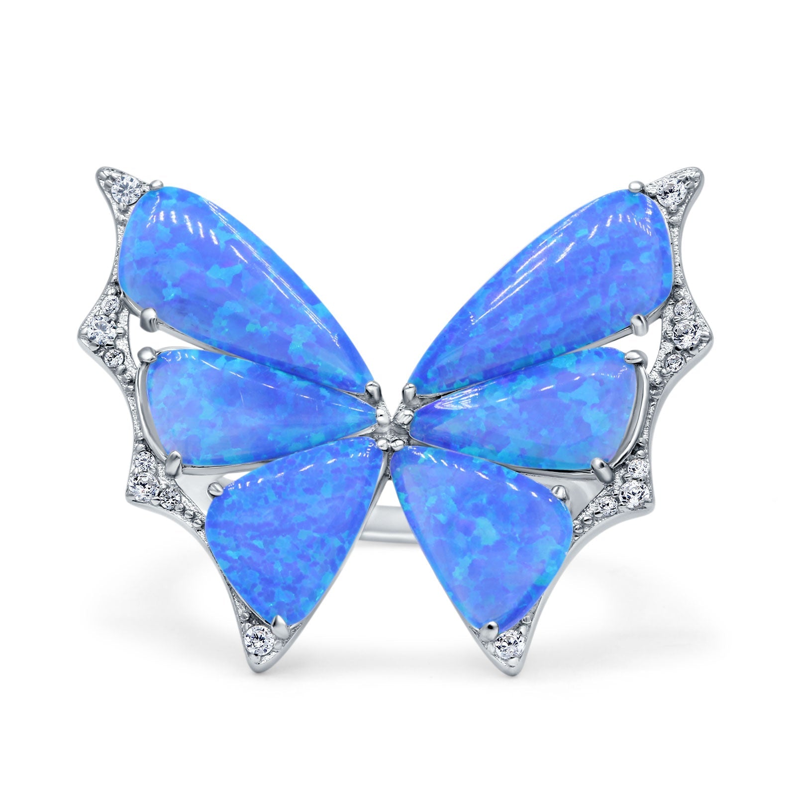 Butterfly Petite Dainty Thumb Ring Lab Created Opal Statement Fashion Ring 925 Sterling Silver