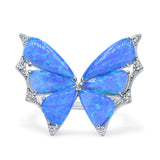 Butterfly Petite Dainty Thumb Ring Lab Created Opal Statement Fashion Ring 925 Sterling Silver