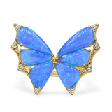 Butterfly Petite Dainty Thumb Ring Lab Created Opal Statement Fashion Ring 925 Sterling Silver