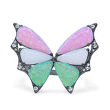Butterfly Petite Dainty Thumb Ring Lab Created Opal Statement Fashion Ring 925 Sterling Silver