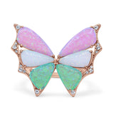 Butterfly Petite Dainty Thumb Ring Lab Created Opal Statement Fashion Ring 925 Sterling Silver