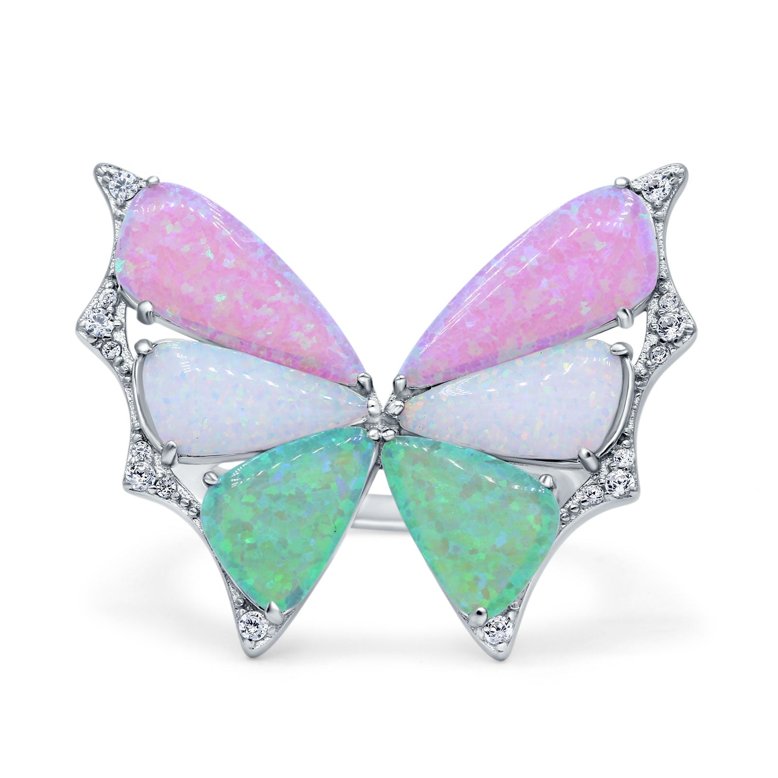 Butterfly Petite Dainty Thumb Ring Lab Created Opal Statement Fashion Ring 925 Sterling Silver