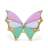 Butterfly Petite Dainty Thumb Ring Lab Created Opal Statement Fashion Ring 925 Sterling Silver