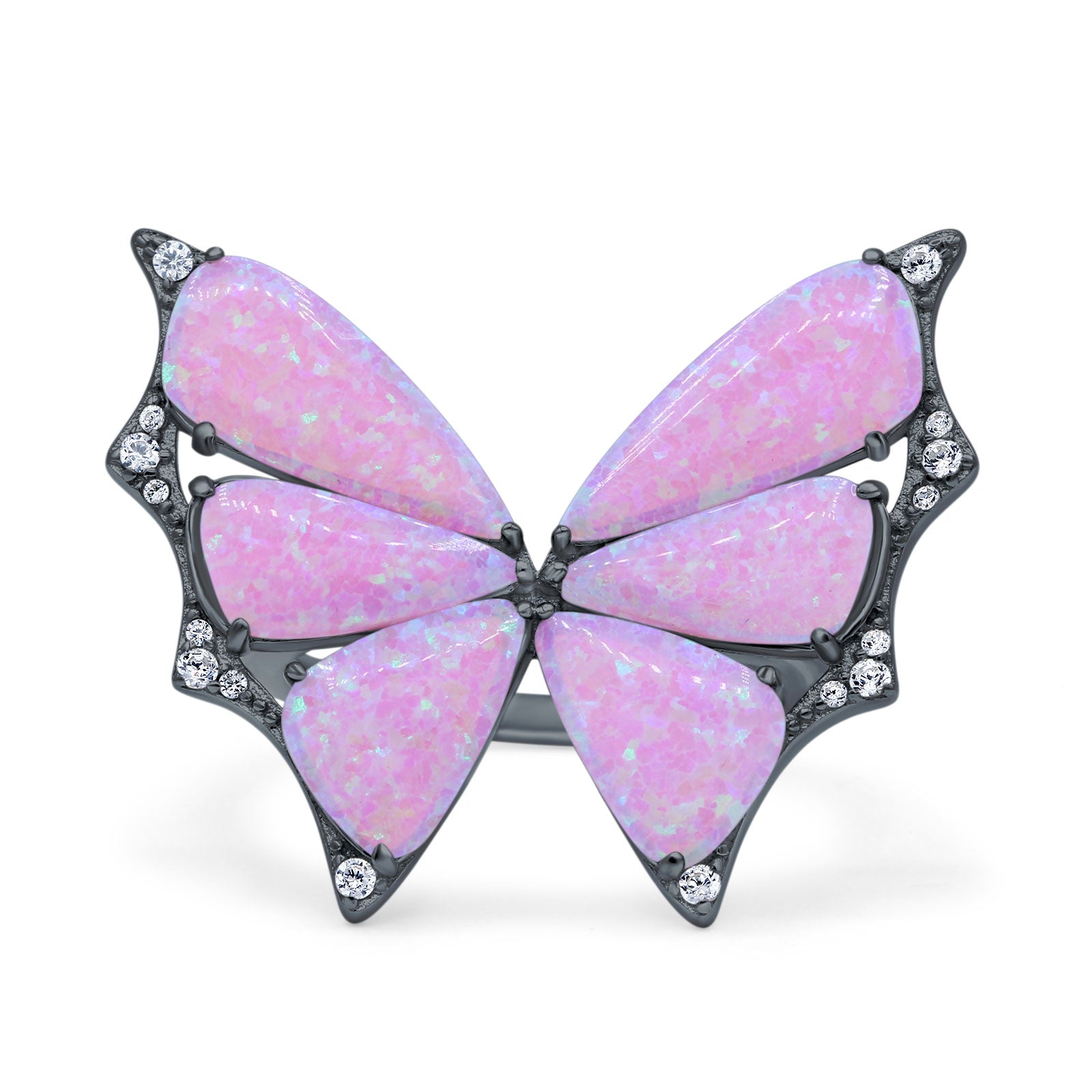 Butterfly Petite Dainty Thumb Ring Lab Created Opal Statement Fashion Ring 925 Sterling Silver